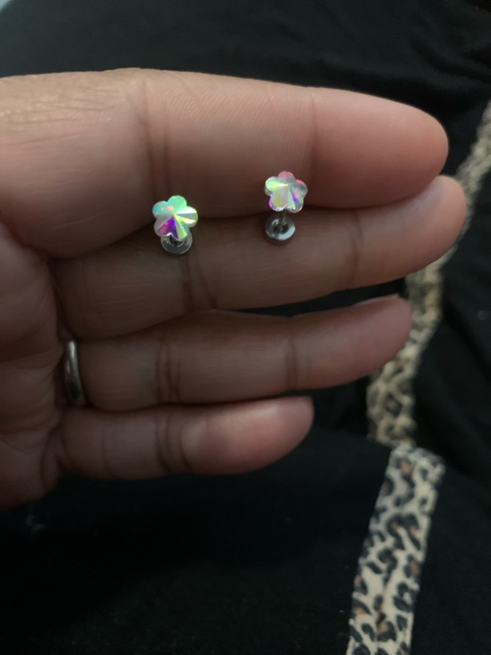 New Iridescent Flower flat back Studs Earrings